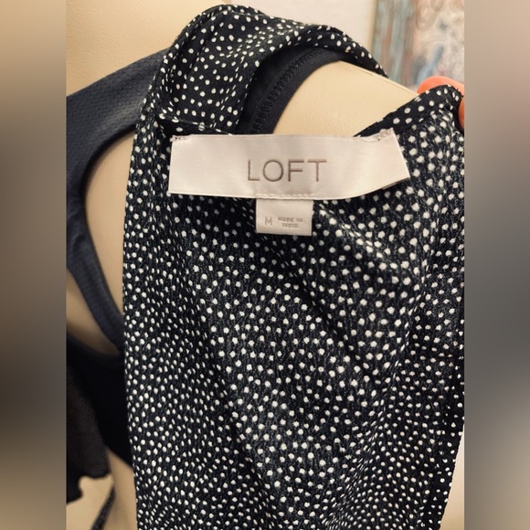 Loft Black White Polka Dot Open Back Romper Sz M Sleeveless Scoop Neck Pockets - Picture 9 of 16